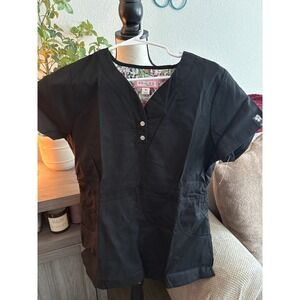 Koi by Kathy Peterson‎ Black Scrub Top Womens Medium NWOT Henley V-Neck Medical